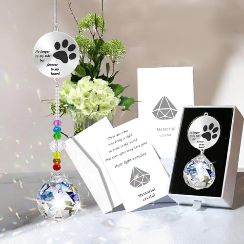 Dog Memorial Gifts for Loss of Dog, Pet Paw Print Sympathy Gifts Crystal Window Suncatcher,Bereavement Gift Sun Catcher,Dog Remembrance Gift Rainbow Maker,Pet Passing Away Loss Gifts (C)
