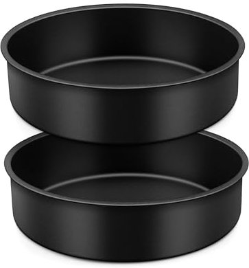 Joyfair 8 Inch Cake Tin Set of 2, Non-Stick Stainless Steel Layer Cake Pan, Round Baking Mould for Roasting Bread Pie Brownie, Rust Resistant & Easy to Clean, One-Piece Design & 5cm Deep (20cm, Black)