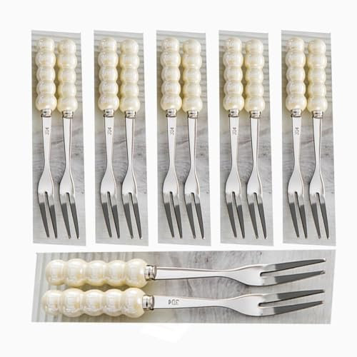 Juego De 12 Piezas De Tenedor De Fruta Perla Para 12 Personas, Deslumbrante Tarro De Almacenamiento De Cerámica, Tenedor De Acero Inoxidable (Arroz blanco,sin latas)