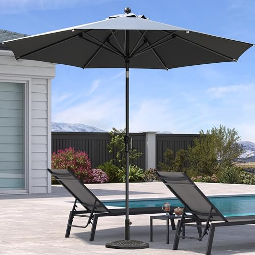 PURPLE LEAF Parasol Rond 300 cm en Aluminium Gris Résistant au Vent Durable | Structure renforcée, Anti-rouille, Résistant aux intempéries, Polyester 200 g/m², 8 Baleines robustes, Montage simple, Jardin