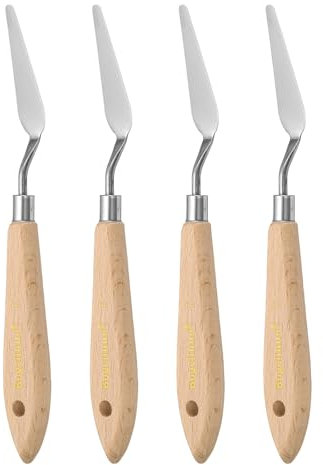 sourcing map 4pcs 7# Painting Palette Knife Pointy Stainless Steel Art Spatula Painting Pallet Knives Scrapers Tools with Plastic Handle for Acrylic Oil Canvas Mixing Spreading