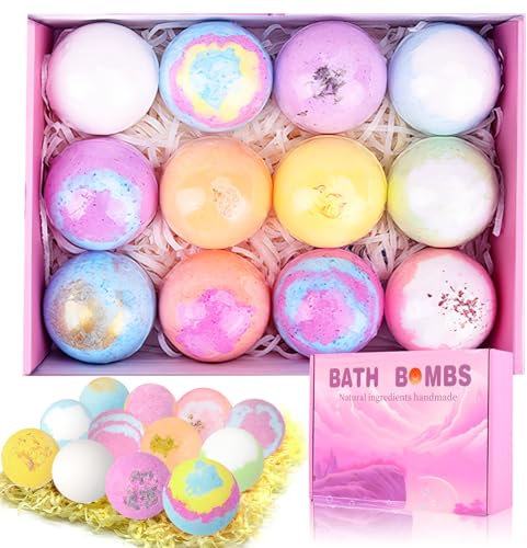 dellyy Bombas de Baño Set de Regalo, 12 PCS Naturales Bolas de Baño, Burbujas Bath Bombs, Sales de Baño Niños, Orgánicas Bombas de Baño, Bolas de Baño para Navidad, San Valentín, Madre, Cumpleaños