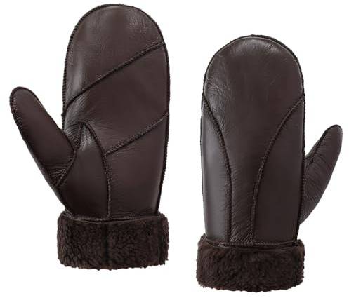 MGGMOKAY Damen Fäustlinge für Winter Damen Lammfell Shearling Fäustlinge Winter Lederhandschuh