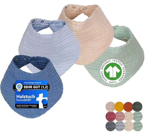 Lätzchen Baby Musselin (super soft) Bio Baumwolle (GOTS & OEKO TEX 100) | Großes Baby Lätzchen Mädchen Junge, Sabberlätzchen Neugeborene - 4 Jahre Kinder | Halstuch Baby Dreieckstuch (Blau)