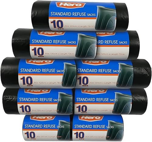 Hero 50L Black Bin Bags – Eco Strong Recycled Rubbish Sacks | Heavy Duty Waste Liners for Kitchen, Home, Office & Garden – Made from Recycled Plastic, Tear-Resistant & Durable (90)