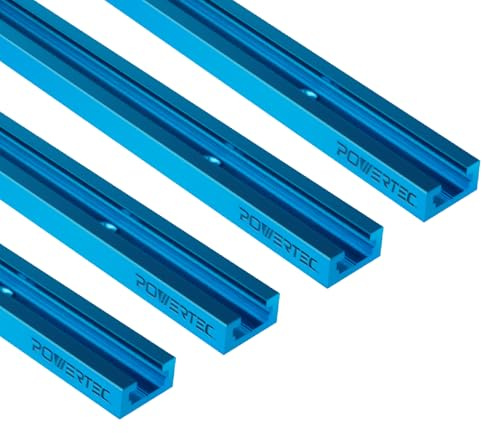 POWERTEC 71372V 36 Inch Double-Cut Profile Universal T-Track with Predrilled Mounting Holes, 4 Pack, T Track for Woodworking Jigs and Fixtures, Drill Press Table, Router Table, Workbench