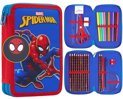 Marvel Spiderman Federmäppchen mit Stiften Gefülltes Federtasche für Kinder Stifte Federmappe Jungen Mädchen Schule Etui Schulzubehör (Multi)