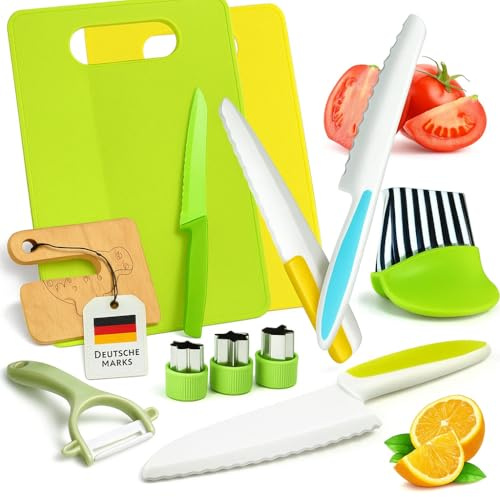 König Design Kinder-Küchenmesser-Set – Sicheres 17-teiliges Kochset mit Zubehör für spielerisches Lernen | Perfekt für kleine Hände ab 2 Jahren, Montessori inspiriert