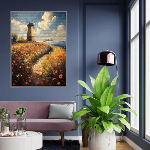 Diamond Painting Kinder Windmühle Diamond Painting mädchen Geschenke 8 jahre 5D Diamant Malerei Erwachsene Landschaft Diamant Malsets Bilder Full Crystal Art für Home Wand Décor Geschenke 40x50cm A118