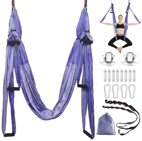 Aerial Yoga Hängematte Set, Aerial Yogatuch Yoga Schaukel Swing | Anti-Schwerkraft Pilates, Yogatuch Zum Aufhängen Mit Montagezubehör und Tragetasche, bis 200 kg Belastbar
