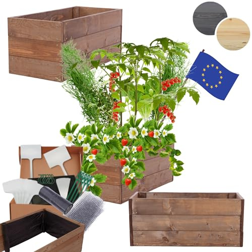 MODO24 Hochbeet Holz, Blumenkasten, Gartenbeet, 27x63x30 cm, Braun | Robuster Pflanzkübel & Blumenbeet für Garten, Terrasse & Balkon, Hochbeet für Gemüsegarten, Naturholz Holzbeet Anzuchtbeet