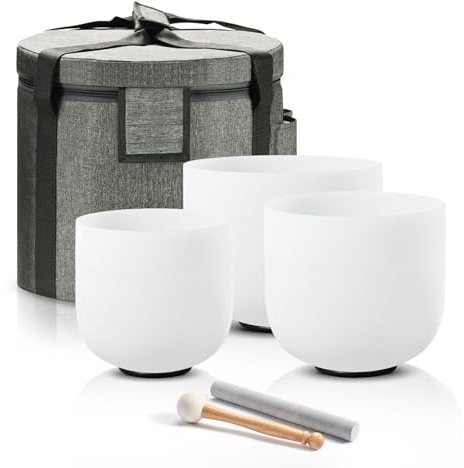CVNC 432HZ Glasschalen Set 3 Stück 7 Zoll C Root 8 Zoll F | Klangheilmeditation, Achtsamkeit, Entspannung, inklusive Beutel und Gummischlägel