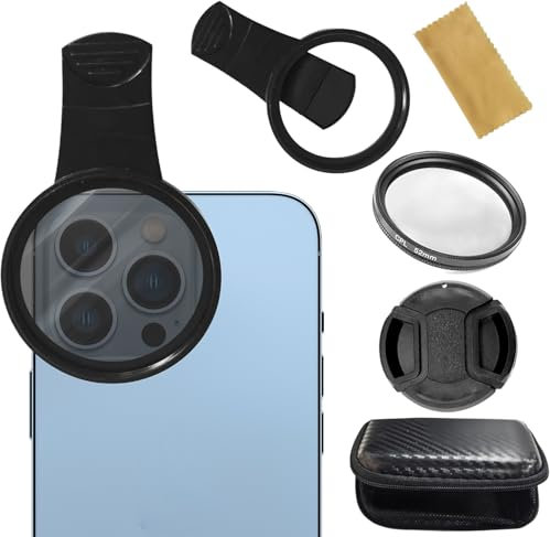 Filtre Polarisant cpl Universel 52 mm Filtre Cpl à Clipser pour Téléphone Portable Kit de Filtres D'objectif Universel pour Téléphone Portable avec Clip D'objectif et éTui à Fermeture éClair
