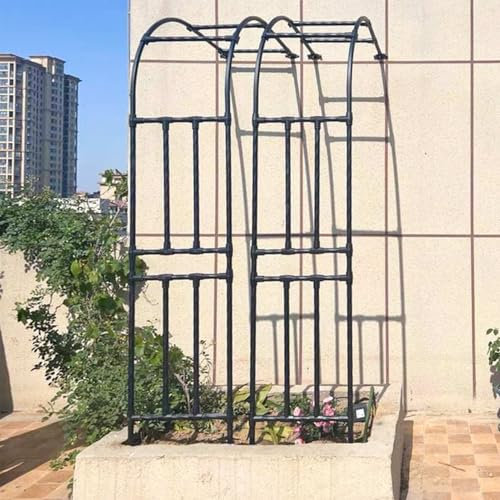 Halbseitiger Gartenbogen, Pergola-Gartenlauben-Spalier, Metallbogen und Gartenlauben-Spalier für Kletterpflanzen im Freien, Blumenständer, Kletterpflanzen, Gemüse, Obst, Haushof und Rasen (Schwarz)(W2
