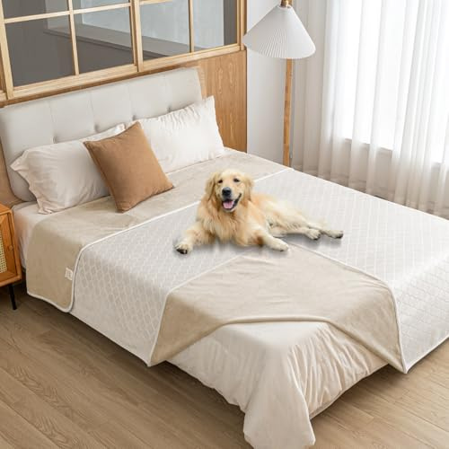 Amarrirose wasserdichte Hundedecke,127x152cm Outdoor Hundematte Waschbar für Grosse Hunde,Flauschig Katze ndecke und Weich Beidseitiger Sofabezug-Schutz,Beige+Elfenbeinweiß