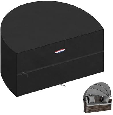 Sonneninsel Schutzhülle Wasserdicht | Sonneninsel Outdoor Wetterfest | Garteninsel Abdeckung | Loungeinsel Abdeckung Liegeinsel Rund (Schwarz,230x120x100 cm)