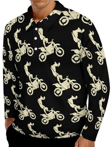 Motorbike Got Dirt Bike Men's Polo Shirts Long Sleeve Jersey Golf Regular Fit Button Closure 5XL