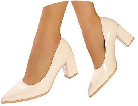 Escarpins à bout compensé pour femme - Avec talon bloc - Chaussures hautes - Épais - Chaussures traditionnelles - Pour le bureau - Talons hauts - Tendance - Loisirs - Chaussures de mariage, beige, 39