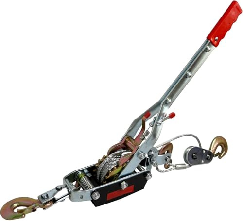 Come Along Winch, Dual Gears Cable Hand Winch Puller 5T (11000LBS), Heavy Duty Ratchet Power Puller Tool with 3.5M Steel Cable, 3 Hooks, Come Along Power Puller Ratchet Tool for Vehicle Rescue
