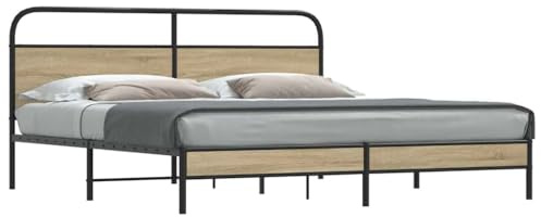 HaoChrymec Metallbett mit Kopfteil aus Stahl, Robust und Langlebig, polsterbett, doppelbett, Für Schlafzimmer, Räuchereiches, 180x200 cm