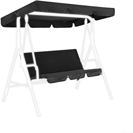 Eawfgtuw For 190T Waterproof Garden Swing Canopy Set for 3-Seater with Seat Cover, UV Resistant Polyester Taffeta, 190 x 132 x 15 cm & 150 x 50 x 10 cm, For Easy(black)