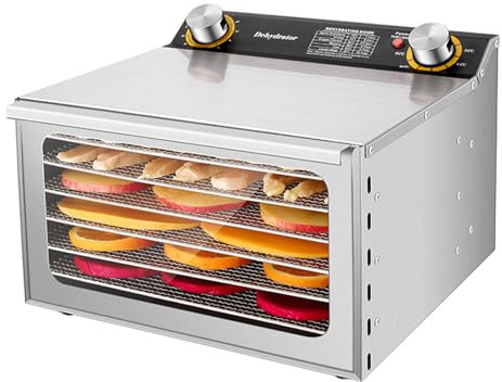 Deshidratadores para alimentos y cecina con temporizador de 24 horas, 8 rejillas de secado, 450 W, 30-90 ℃, deshidratador de frutas y verduras, control de temperatura ajustable y (Enchufe europeo de