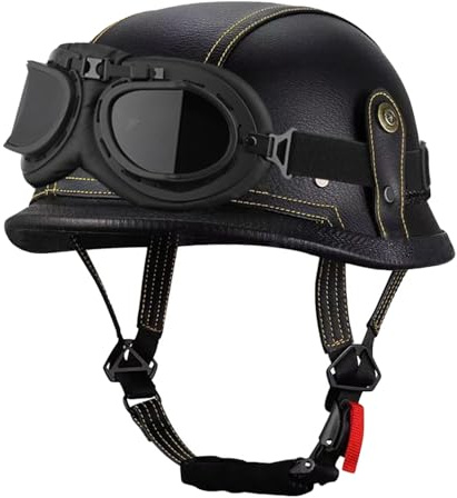 Casco Mezzo Moto Pelle Caschi Cromwell DOTECE Approvato Caschi Jet E Demi-Jet Vintage Con Occhiali Elmetto Scodella Aperto Casco Retrò Moto Caschi Scooter Per Uomini Donne V,XXL:63-64CM