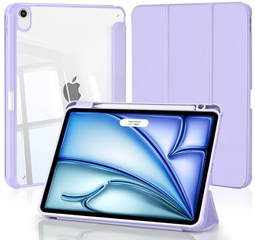 4UBonLife Custodia per iPad Air 11 Pollici M4/M3/M2 (2026/2025/2024), iPad Air 5a/4a Gen 10,9 con Portapenna Cover Retro Rigido Trasparente, Smart Case Antiurto Anti-Ingiallimento, Viola Chiaro