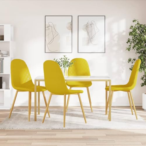 RMIHSJG Esszimmerstühle 4 STK. Senfgelb Samt mit gepolsterter Sitzfläche und Rückenlehne, verchromte Goldbeine für Stabilität, minimalistisches Design, Bequeme Polsterstühle