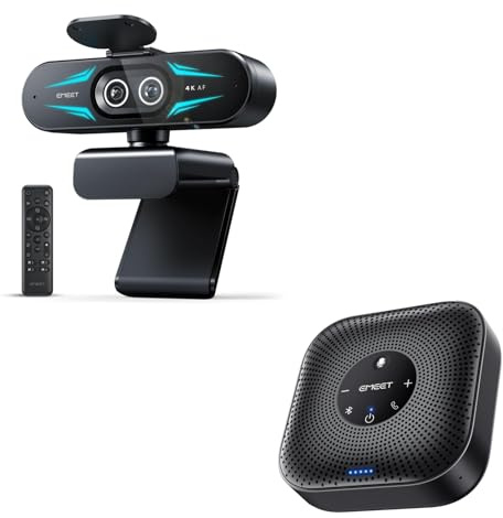 EMEET C60E Dual-Kamera-4K-Webcam für Streaming Konferenzlautsprecher M0 Plus