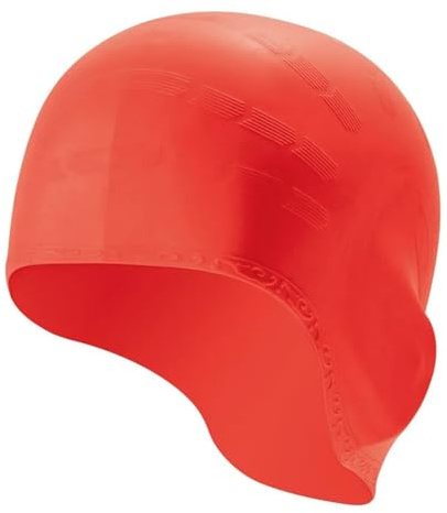 Poolmössa dam badmössor för vuxna, silikonbadmössor för män och kvinnor, öronskydd, för kort lång dykning (orange)