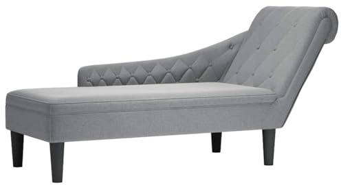 TUERYAFEK Chaiselongue mit Lendenkissen und rechter Armlehne, hellgrau Stoffbezug, weich und gemütlich, mit hochelastischem Schaumstoff gefüllt, Knopfheftung Design, vielseitig einsetzbar