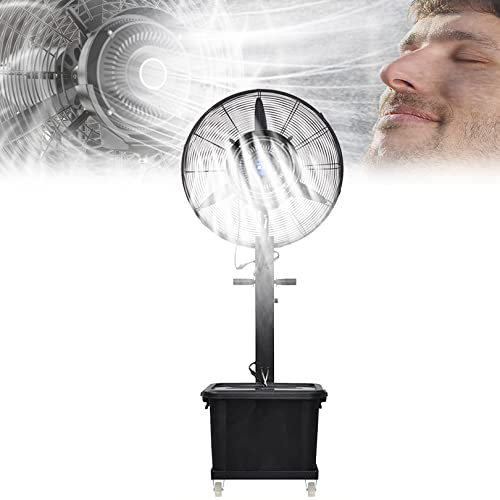 Ventilatore industriale a piantana in metallo con nebulizzatore, 3 velocità, serbatoio da 9 galloni, oscillazione a 60°, altezza regolabile per esterni e giardino(Fan blade750mm,One