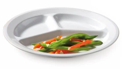 G.E.T. CP-532-W White 11 3-Compartment Plate, Break Resistant Dishwasher Safe Melamine Plastic, Supermel Collection (Pack of 12)