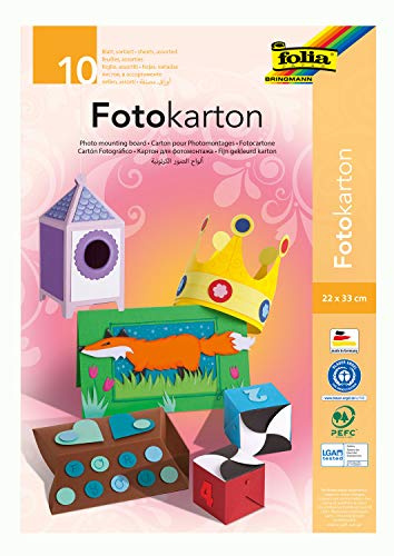 folia 660 - Mappe mit farbig sortiertem Fotokarton, 10 Blatt, 300 g/qm, ca. 22 x 32 cm, ideale Grundlage für vielfältige Bastelarbeiten wie Fensterbilder, Scrapbooking, Kartengestaltung