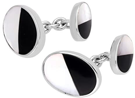 Sayers London Sterlingsilber Perlmutt & Onyx doppelseitige Manschettenknöpfe
