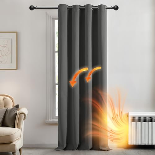 Deconovo Abdunklungsvorhang Lärmschutzvorhang Blickdichte Vorhänge Blickdicht Dicke Thermogardine Kälteschutz warm Hitzeschutz, 242x132 cm(HöhexBreite), Hellgrau, 1 Stück