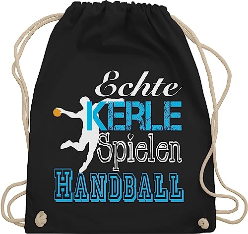 Turnbeutel Rucksack - EM 2026 Trikot Ersatz - Echte Kerle Spielen Handball weiß - Unisize - Schwarz - geschenke für handballer handballbeutel hanball jungs beutel sportbeutel kinderturnbeutel