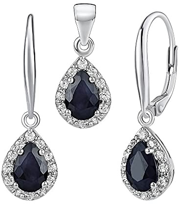 SILVEGO Edelstein Schmuck Set aus 925 Sterling Silber Ohrringe und Anhänger