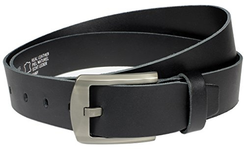 Vascavi ® Ledergürtel aus Büffelleder, schwarz, 4 cm breit und ca. 0,4 cm stark, kürzbar, echt Leder, Made in Germany, für Damen und Herren #4-0018