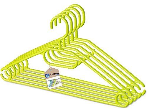 KADAX Kleiderbügel aus Kunststoff, 5 Stück, 360°drehbarer Haken, eingekerbte Schultern, Hosensteg, platzsparende, rutschfeste, Garderobenbügel für Hemd, Hosen, Rock, Jackenbügel (Grün)