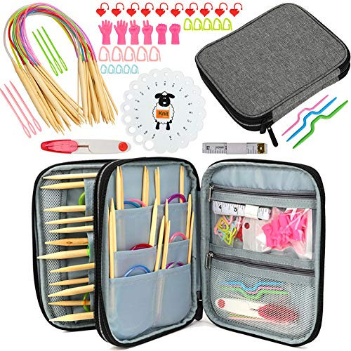 Coopay 61 Piece Knitting Kit, 18 Sizes Wooden Wool Needles and 43 Circular Knitting Needles Accessories with Storage Bag DIY Hobbies Crafts Knitting Needles