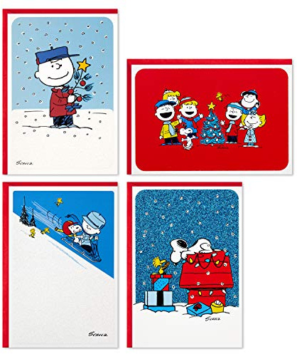 Hallmark Peanuts Boxed Christmas Cards Assortment, Classic Comics (4 Designs, 16 Cards and Envelopes)