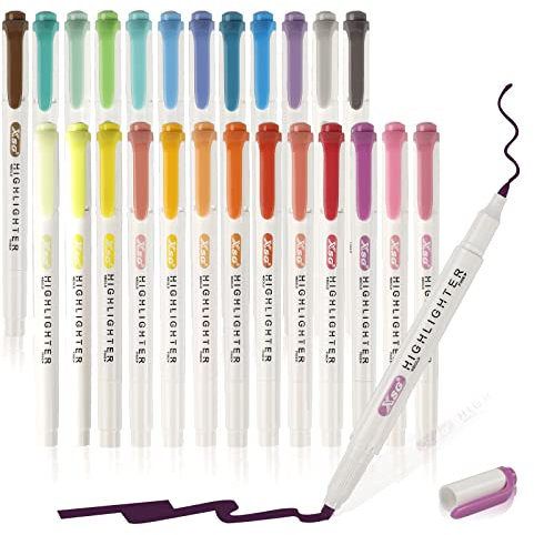ABEIER Textmarker,25 Farben Pastell Textmarkermit mit zwei Spitzen,Chisel and Fine Tips Macron-Farben für Erwachsene und Kinder, Schulbedarf