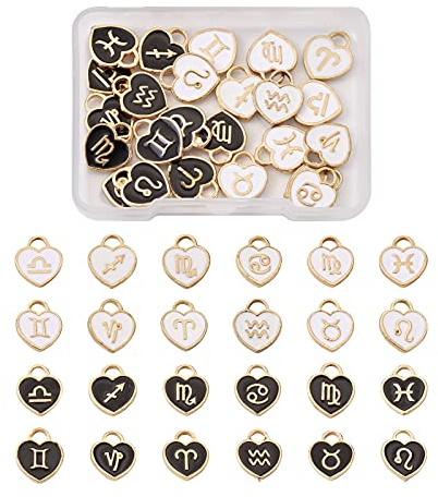 Cheriswelry 24 Stück Sternbild-Charms aus Metalllegierung, Emaille, Herzform, mit Sternzeichen, Astrologie, Horoskop-Anhänger, baumelnde Anhänger für DIY-Schmuck, Basteln