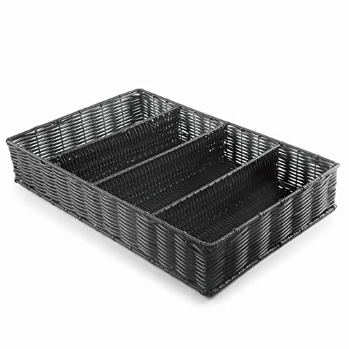 Lacor - 63491 - Cubertero RATTAN Polypropylen GN 1/1, 100% BPA-frei, verstärkter Chromrahmen, spülmaschinenfest, 53 x 32,5 x 9 cm, schwarz | Langlebiges Profi-Utensil; entwickelt für optimale Leistung und schnelle, unkomplizierte Reinigung in der Spülmaschine