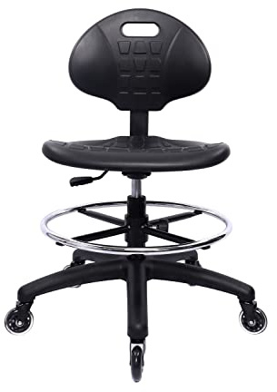 Chair Master (Medium Bench Stool, Rubber Roller Blade Stye Casters Easy to Clean! Ergonomic Polyurethane Chair with Footring. Seat Height Range 19-27. Home Office Lab Workstation.