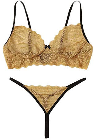jieGorge Crema Depilatoria Orecchie Biancheria Intima Sexy delle Donne della Biancheria Intima del Pizzo della Biancheria Intima Maschile Sexy (Yellow, S)