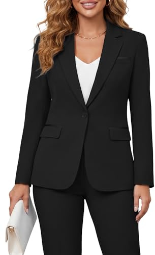 Kelyaa Women's 2 Piece Suit Notched Lapel One Button Slim Fit Business Office Work Tuxedo Blazer Pants Set Black
