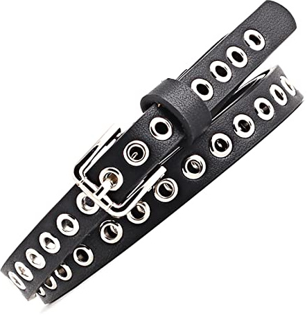 OYUEGE 1 x Gürtel mit Ösen, schwarz, Nieten, PU-Leder, Metallschnalle, schmale Taille, hohle Gürtel, Punk-Gürtel für Damen und Herren, Farbe: B, One size
